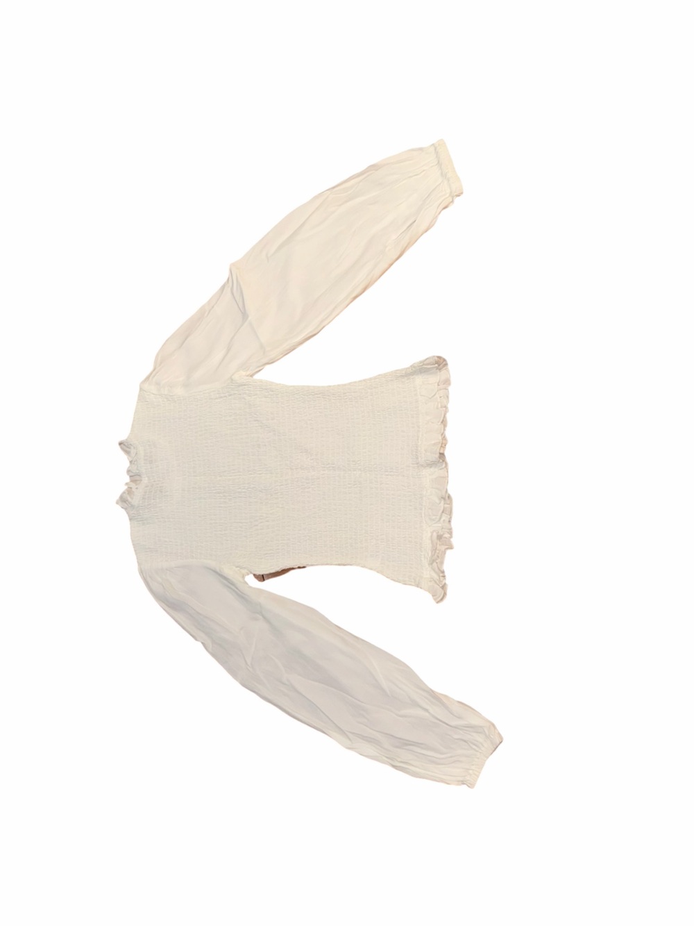 VENUS White Smocked Ruffle Mock Neck Balloon Sleeve Blouse - Size XS NWOT